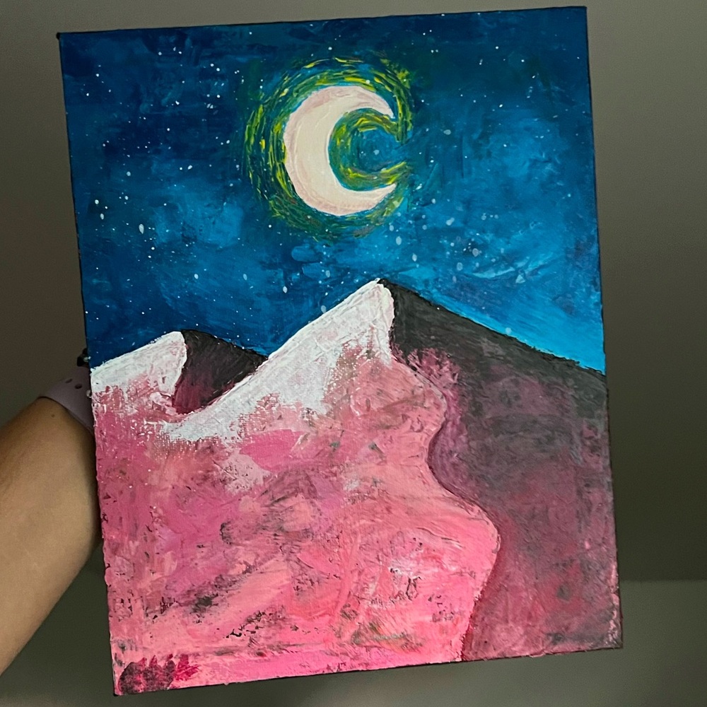 Acrylic Painting on Canvas- “Moon Over Pink Dunes” 8x10